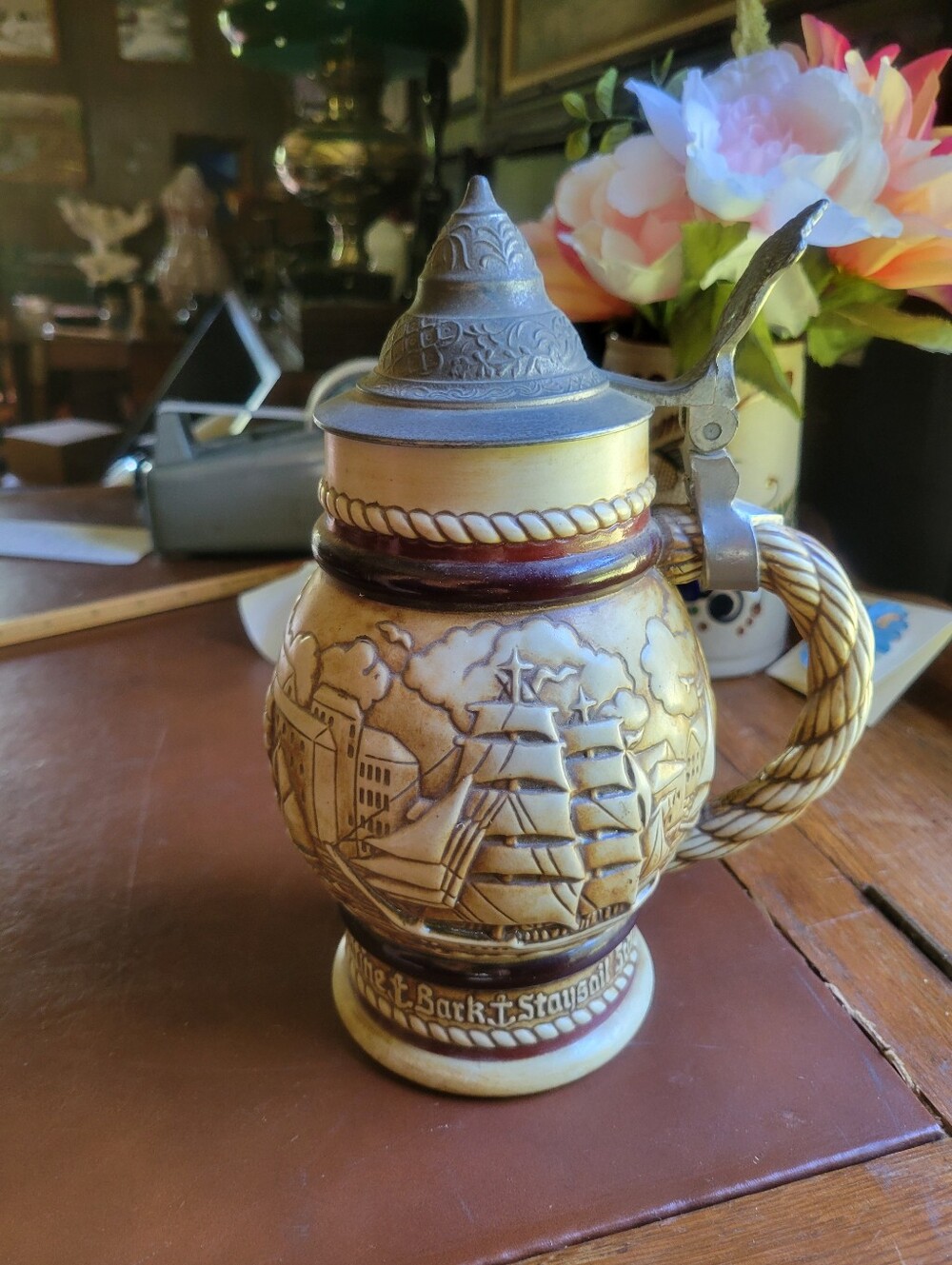 Vintage 1977 Avon Tall Ships Beer Stein Ceramarte Brazil Lidded Mug 723916 Nauti